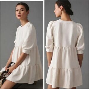 Anthropologie TLA Savannah Puff-Sleeved Mini Dress, Ivory, Size Small
